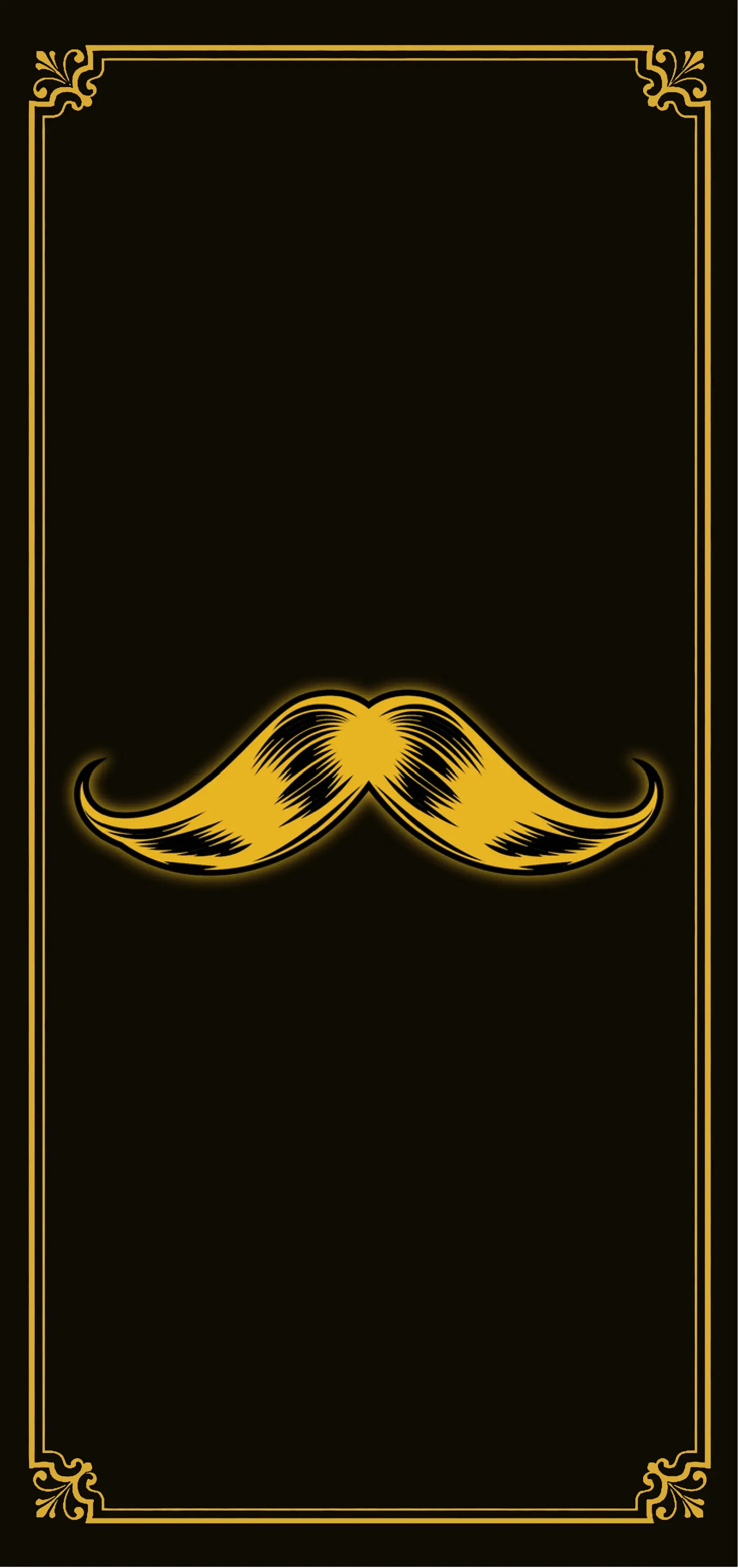 Verso du flyer Art du Barber : moustache dorée et cadre ornemental